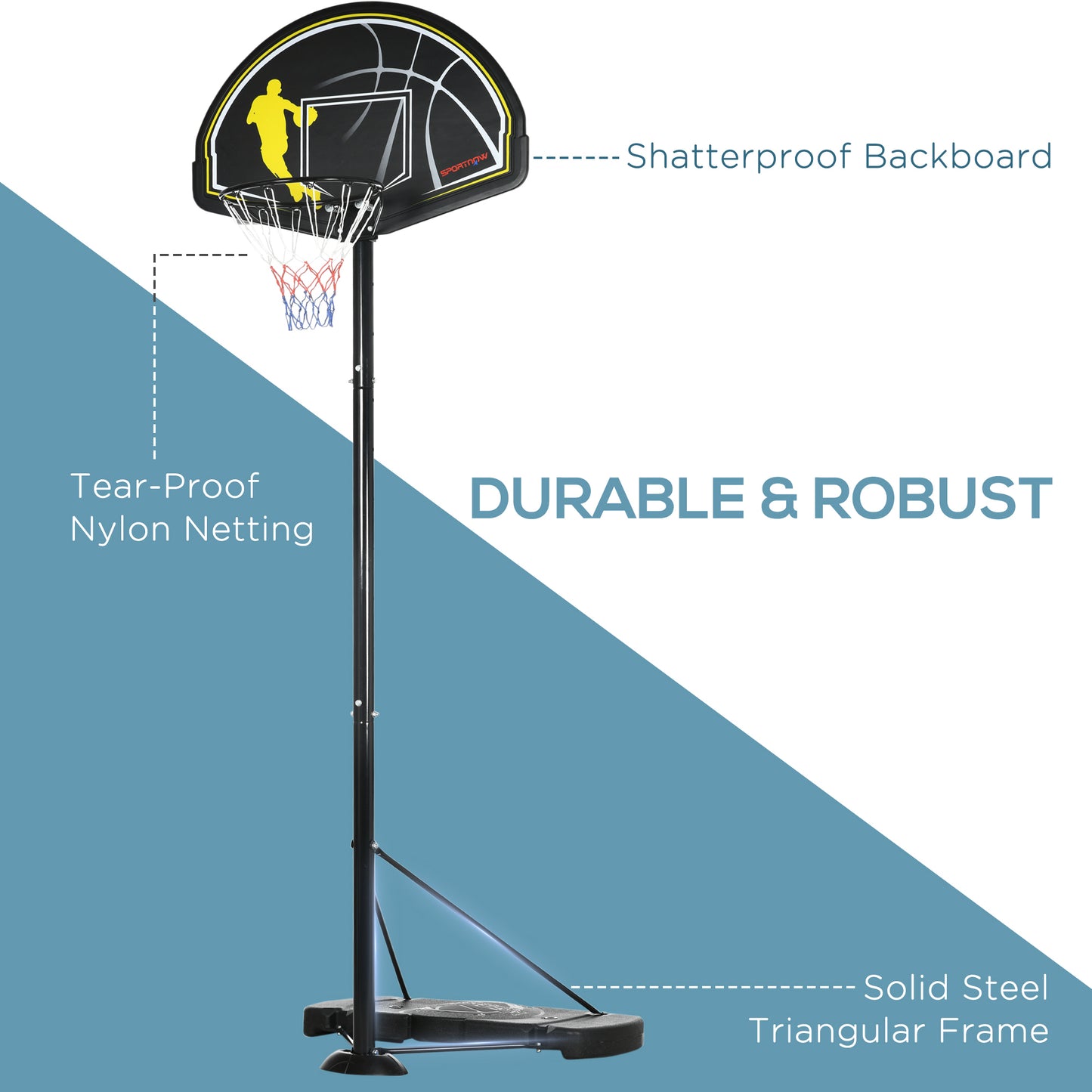 SPORTNOW 2.3-3m Basketball Hoop and Stand with High Strength PE Backboard and Weighted Base, Portable on Wheels