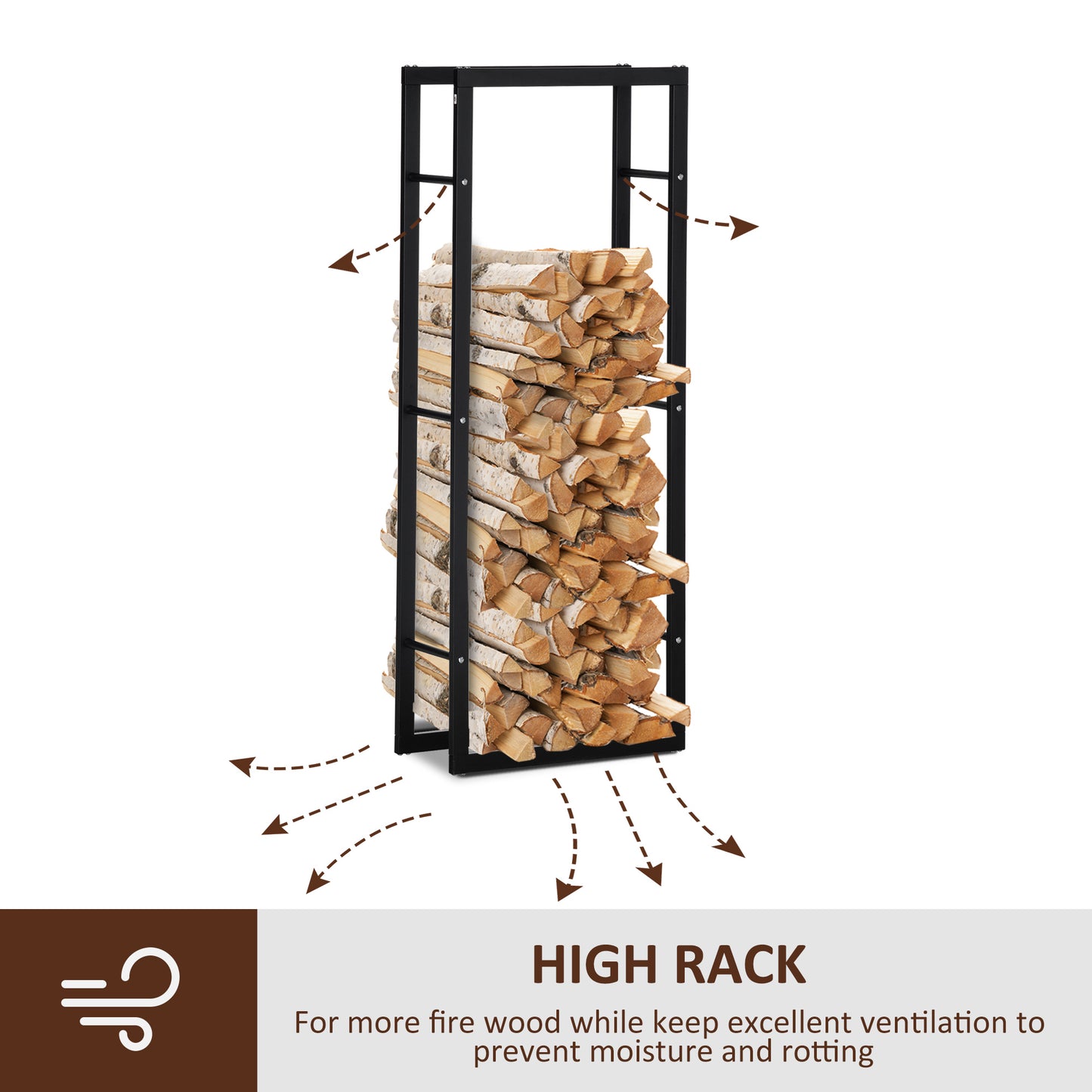 HOMCOM etal Firewood Log Holder Tall Firewood Rack Indoor Outdoor Fireplace Wood Storage Shelf, Black, 60Wx25Dx150Hcm