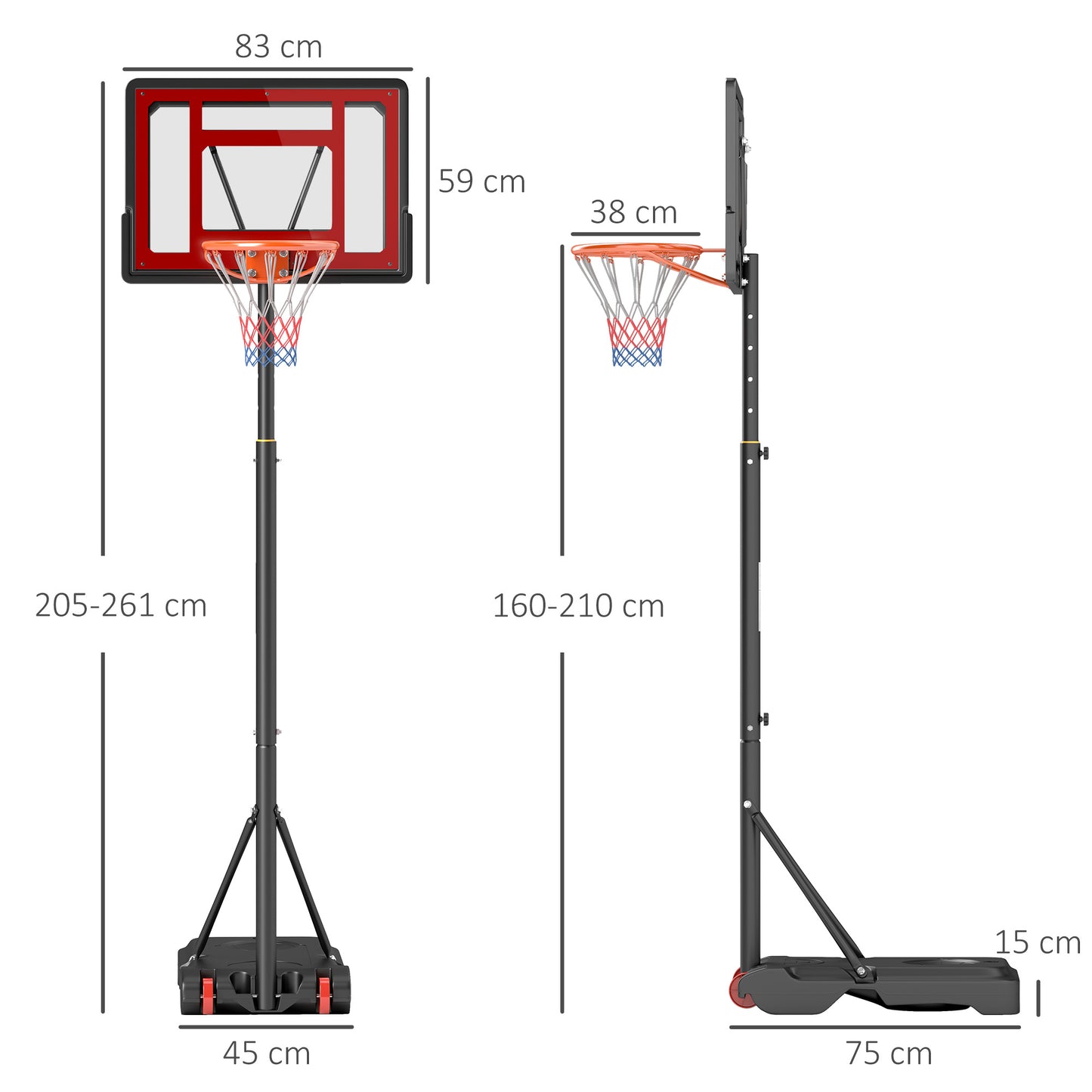 HOMCOM ortable Basketball Hoop Stand 160-210cm Adjustable Height Sturdy Rim Hoop w/ Large Wheels Stable Base & Net Free Standing