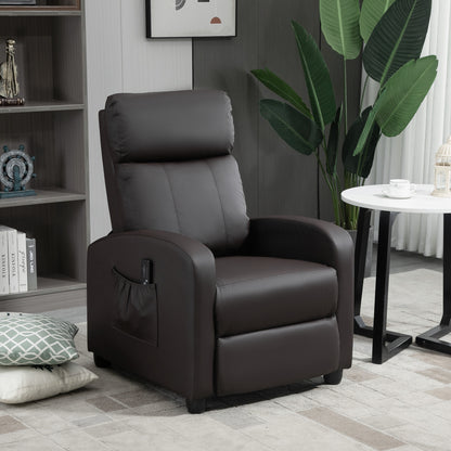 HOMCOM ecliner Armchair, Massage Faux Leather Push Back Reclining Chair with Adjustable Leg Rest, Side Pocket, for Home Living Room Theatre, Brown