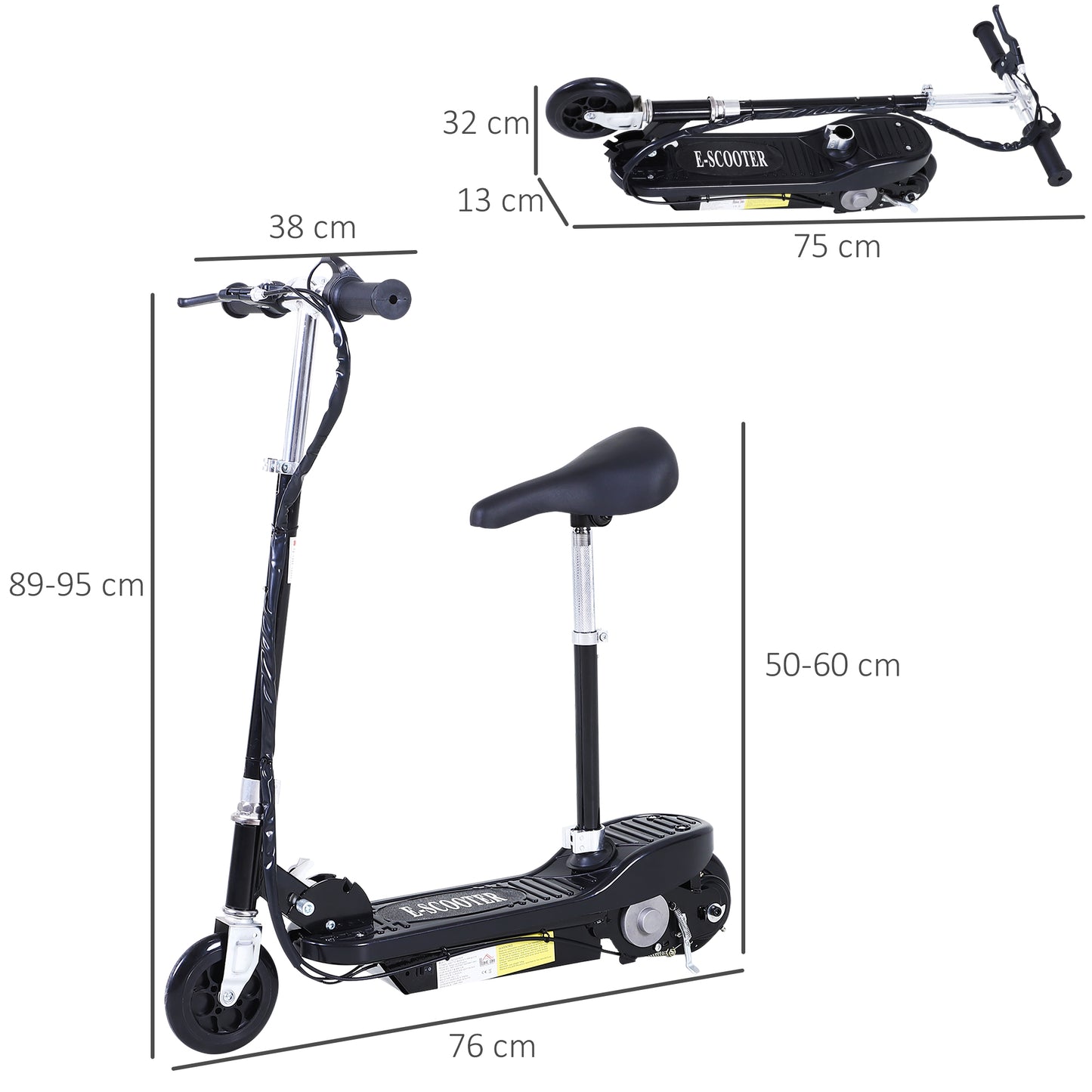 HOMCOM utdoor Ride On Powered Scooter Sporting Toy 120W Motor Bike 2 x 12V Battery - Black