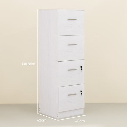 HOMCOM our-Drawer Lockable Filing Cabinet - White Wood Effect