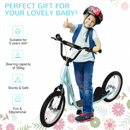 HOMCOM ick Scooters for Kids with Adjustable Height, Anti-Slip Deck, Dual Brakes, Rubber Tyres, for Boys and Girls Aged 5+ Years Old - Blue