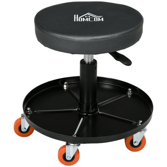 HOMCOM orkshop Stool, Pneumatic Adjustable Mechanic Stool, with Tool Tray, Wheels - Black