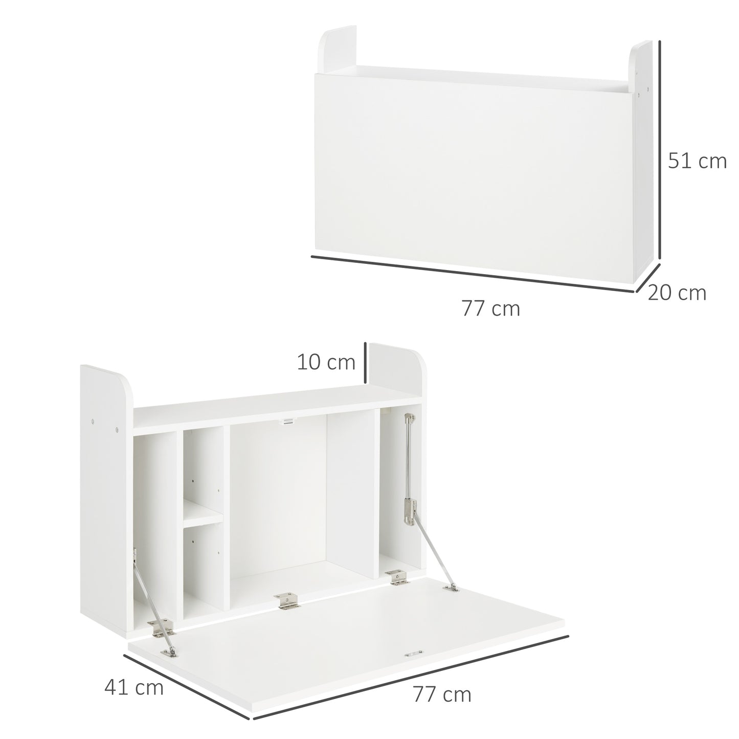 HOMCOM all Mounted Table, Drop Leaf Floating Laptop Desk with Space Saving Storage Compartments for Home Office and Study, 77cm x 20cm x 51cm, White