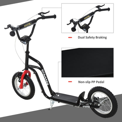 HOMCOM een Kids Stunt Scooter Children Kick Scooter Adjustable Handlebar 2 Brakes Ride On 12 Inch Rubber Tyres Black