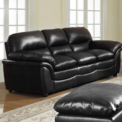 Wrexham Black Leather 3-Seater Sofa Suite - Luxurious Full Bonded Leather Comfort