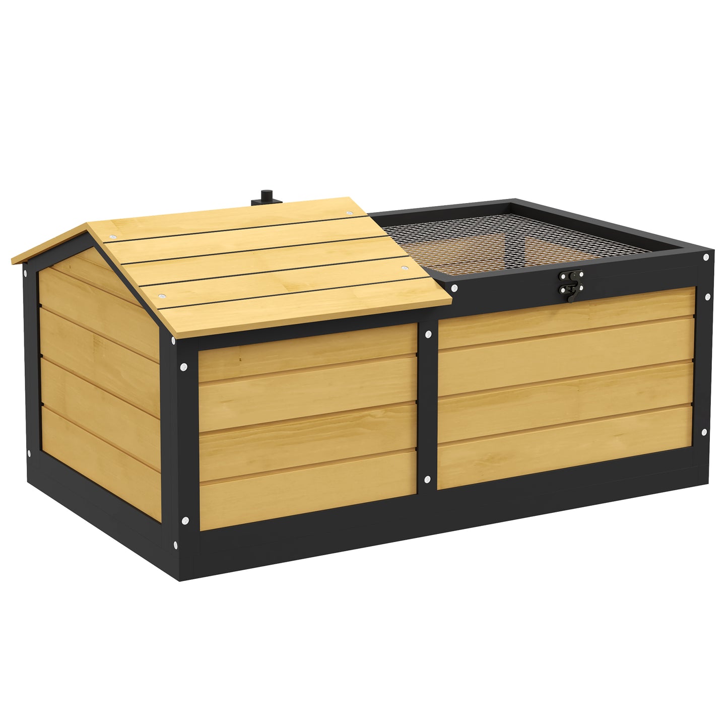 PawHut Wooden Tortoise House, Small Pet Reptile Shelter, with Hide Den and Run - Yellow