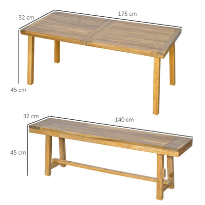 Outsunny 3 Pieces Picnic Bench Set with Table and 2 Benches, Acacia wood Dining Trestle Beer Table and Seat, Natural Wood Finish