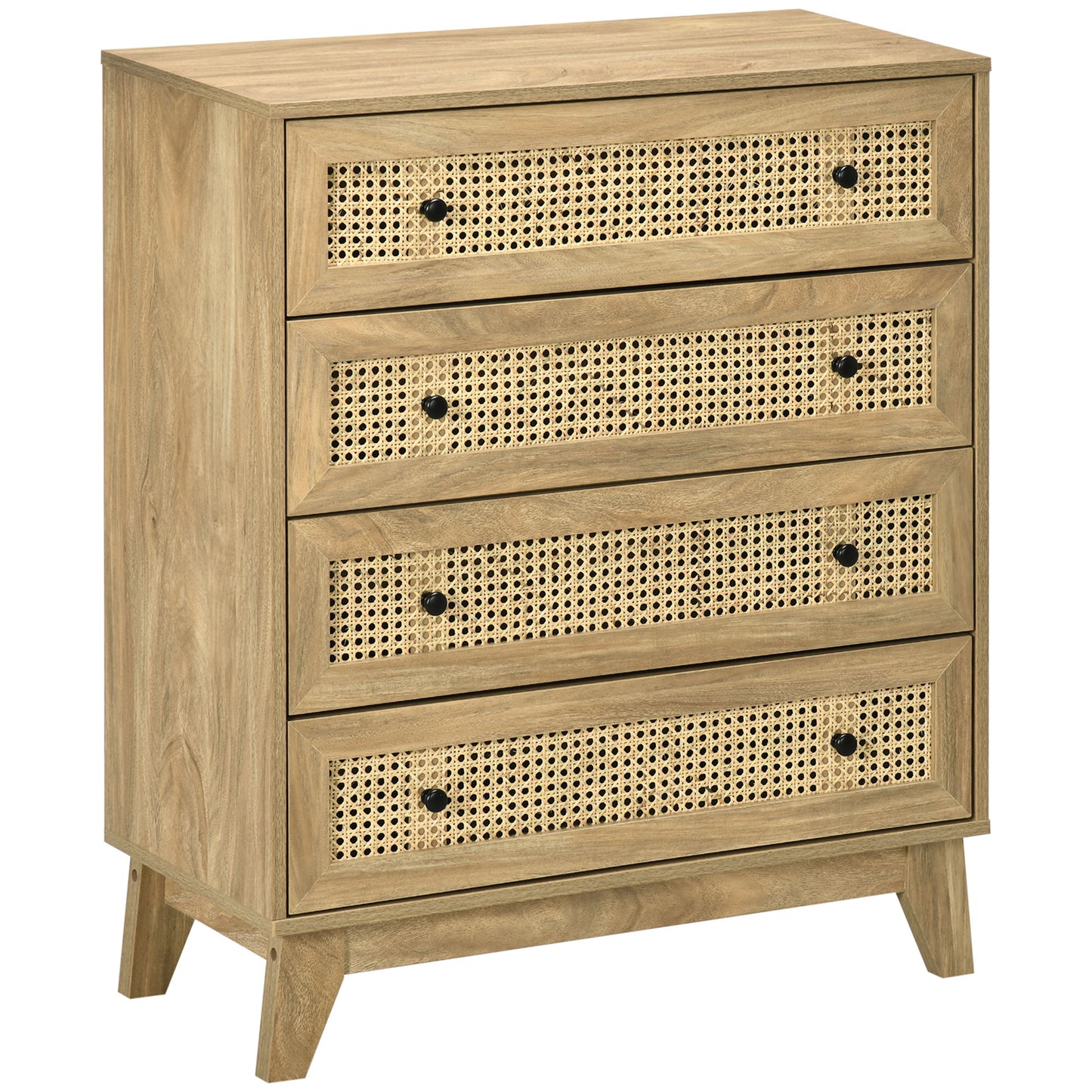 HOMCOM torage Cabinet, 4-Drawer Unit with Rattan Element for Bedroom, Living Room, 80cmx35cmx95cm, Wood Effect