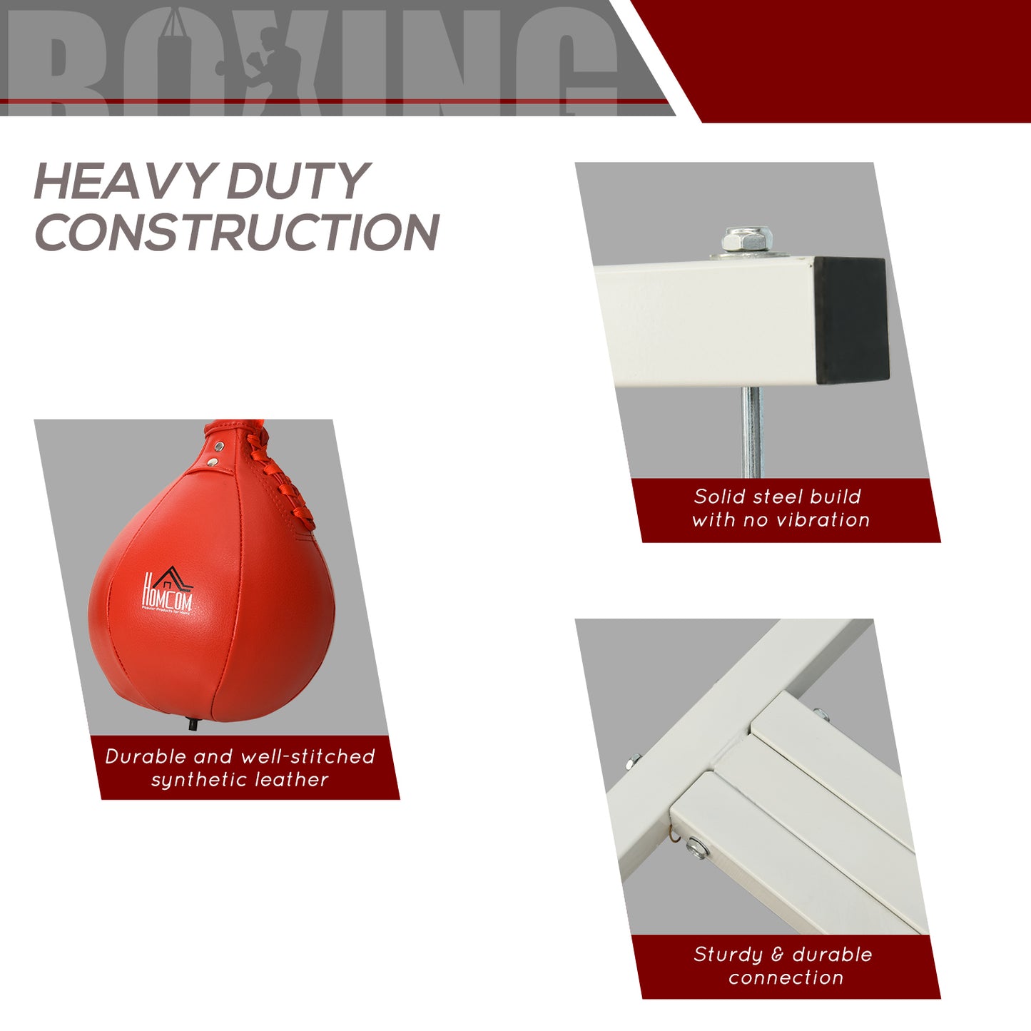 HOMCOM 70-190cm Freestanding Boxing Punch Bag Hanger & Speed Ball Station Platform Hanging Frame Home Gym, White