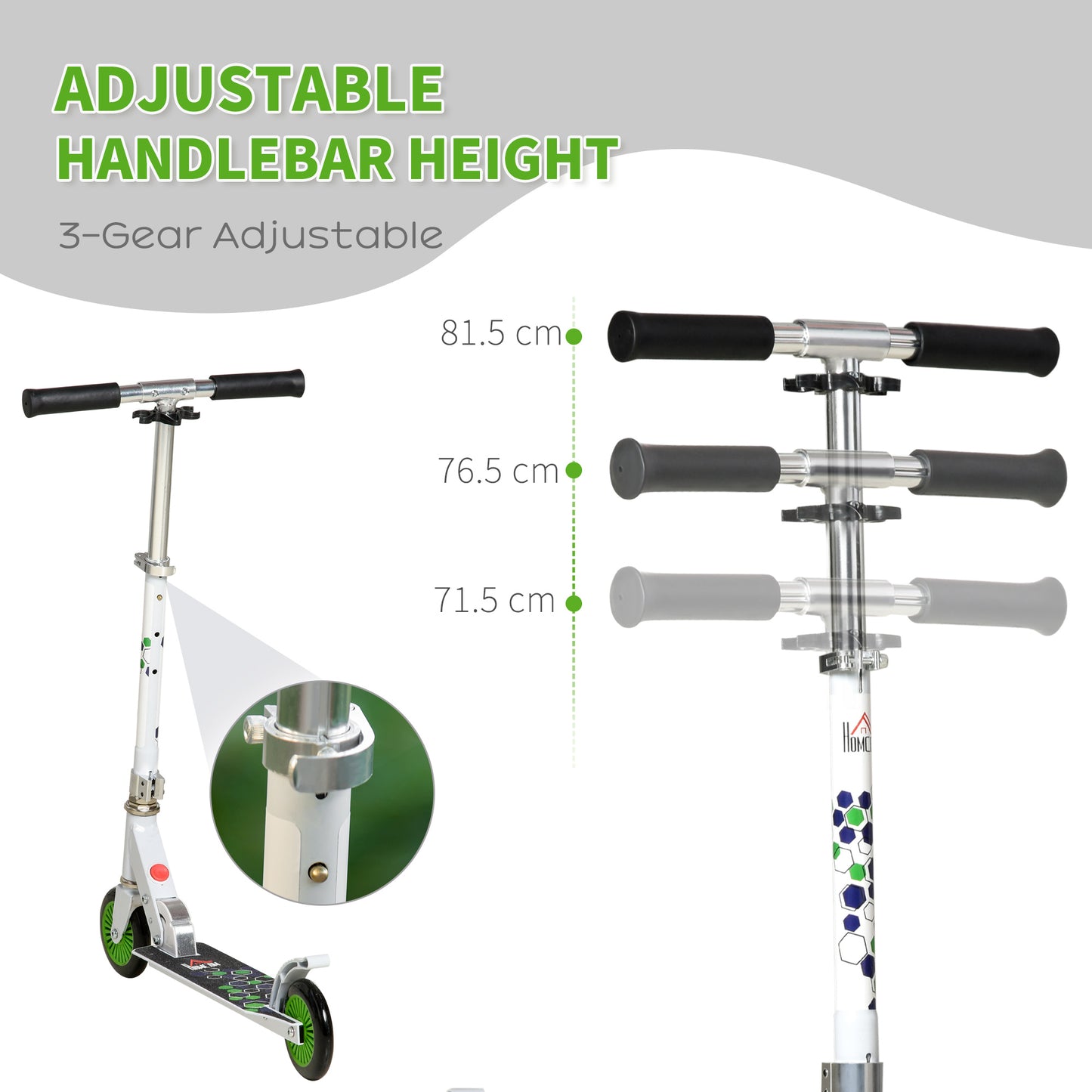 HOMCOM ids Scooter One-Click Foldable Kick Scooter Adjustable Height for Boys and Girls 3 - 8 Years White