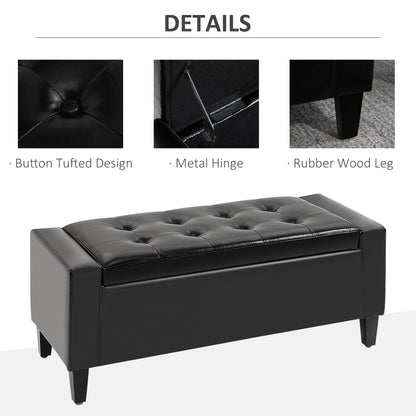 HOMCOM U Leather Storage Ottoman Bench Storage Chest Tufted Ottoman Cube w/ Flipping Top 92L x 40W x 40H cm Black