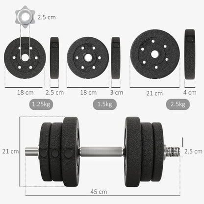 HOMCOM 5KG Adjustable Weights Dumbbells Set, Dumbbell Hand Weights for Home Office Gym Body Fitness Lifting Training, Black