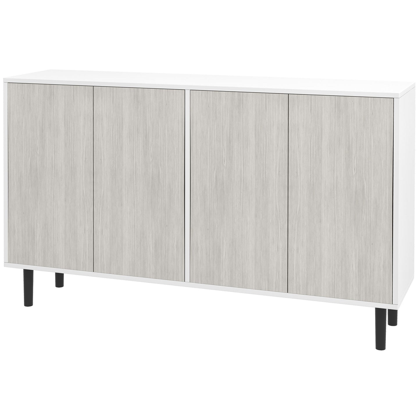 HOMCOM itchen Sideboard Storage Cabinet for Living Room with Adjustable Shelves 4 Doors and Pine Wood Legs White