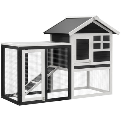 PawHut Rabbit Hutch Outdoor Wooden Guinea Pig Hutch Rabbit Run Bunny Cage Small Animal House Pull-Out Tray, Grey, 122 x 62.6 x 92 cm