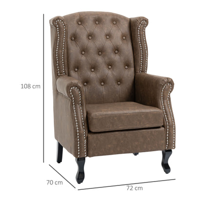 HOMCOM ingback Accent Chair Tufted Chesterfield-style Armchair with Nail Head Trim for Living Room Bedroom Brown