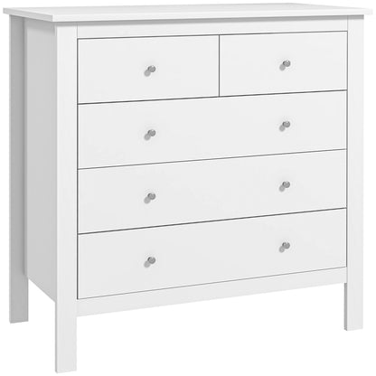 HOMCOM odern Chest of Drawers, 5 Drawer Storage Cabinet with Metal Handles and Runners for Bedroom, White