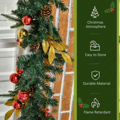 HOMCOM .7M Artificial Christmas Garland w/ Pine Cones Decorations Seasonal Style Beauty Home Fireplace Doors