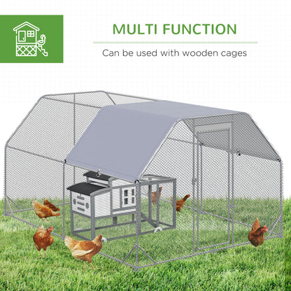 PawHut Walk in Chicken Run Chicken Coop Hen House Outdoor with Roof for 10-12 Chickens, 380 x 280 x 195cm