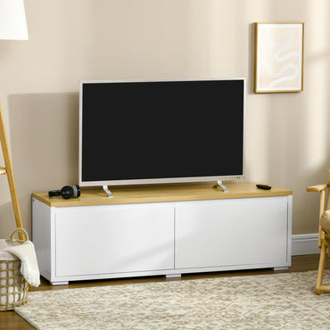 HOMCOM V Stand, 140cm Modern TV Unit with 2 Cupboards for TVs up to 65 Inches, Wood Entertainment Unit for Living Room, White