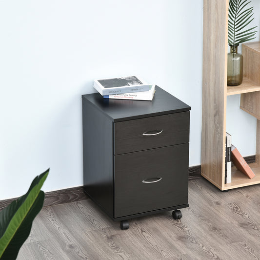 HOMCOM wo Drawer Filing Cabinet with Wheels- Black Wood Grain