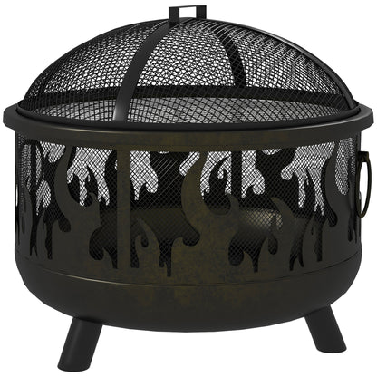 Outsunny Steel Fire Pit BBQ, with Poker - Black