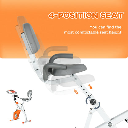 HOMCOM -in-1 Folding Exercise Bike with 8-Level Magnetic Resistance, Arm Resistance Band, Pulse Sensor, Orange