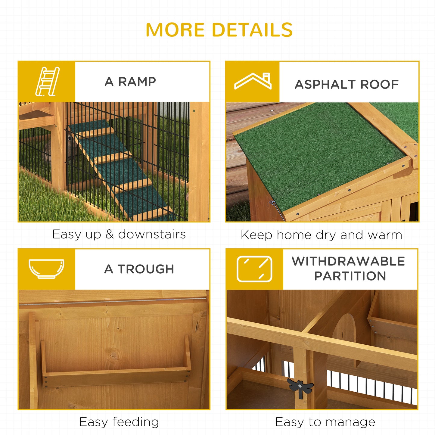 PawHut Wooden Rabbit Hutch with Outdoor Run Yellow