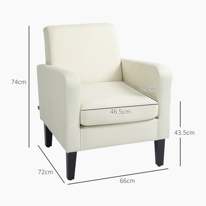 HOMCOM Pieces Modern Armchairs with Rubber Wood Legs, Upholstered Accent Chairs, Single Sofa for Living Room, Bedroom, Cream White