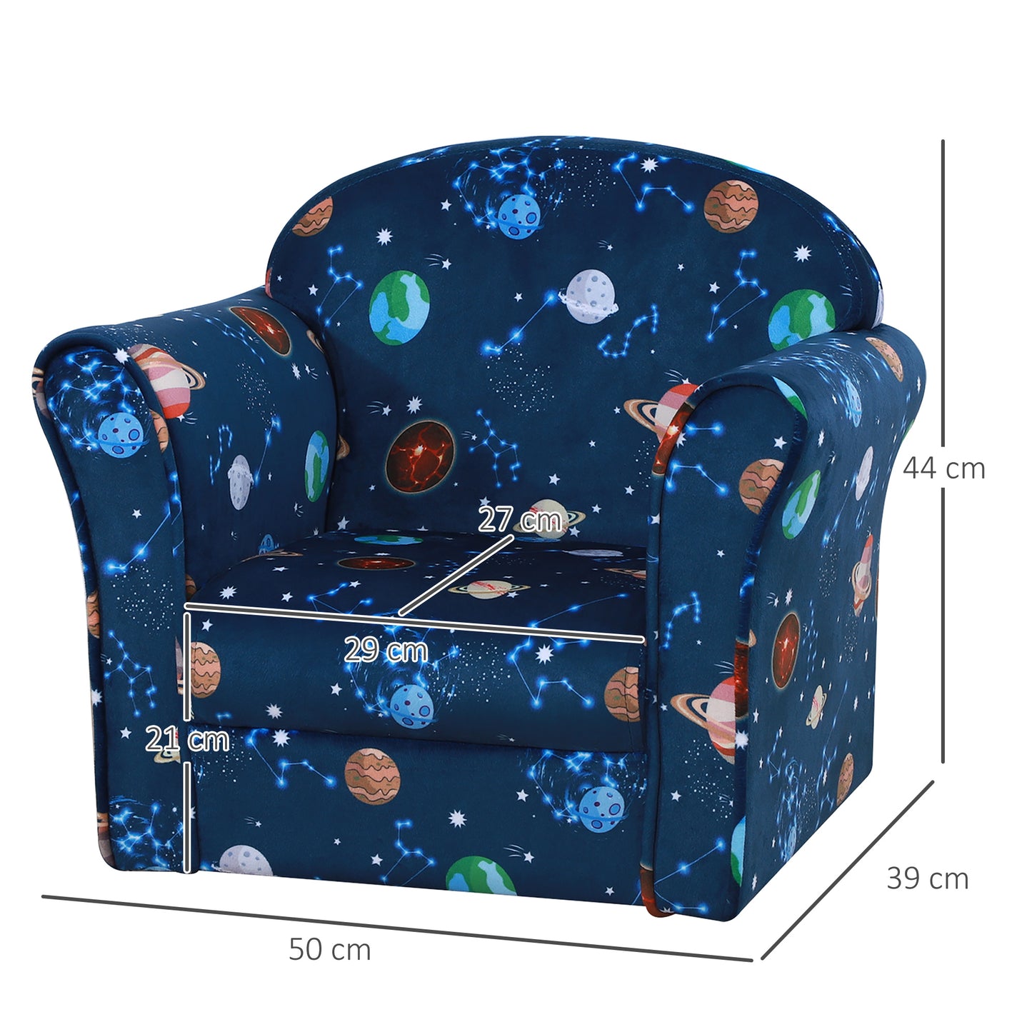 HOMCOM ids Planet-Themed Armchair, with Non-Slip Feet, Wooden Frame - Blue