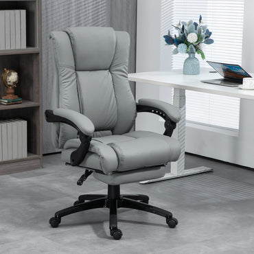 Vinsetto PU Leather Office Chair, Swivel Computer Chair with Footrest, Wheels, Adjustable Height, Grey