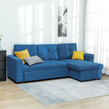 HOMCOM Seater Sofa Bed, L-Shaped Corner Sofa, Pull Out Sofa with Storage, Convertible Click Clack Settee Sectional Sleeper Futon for Living Room, Office, Dark Blue