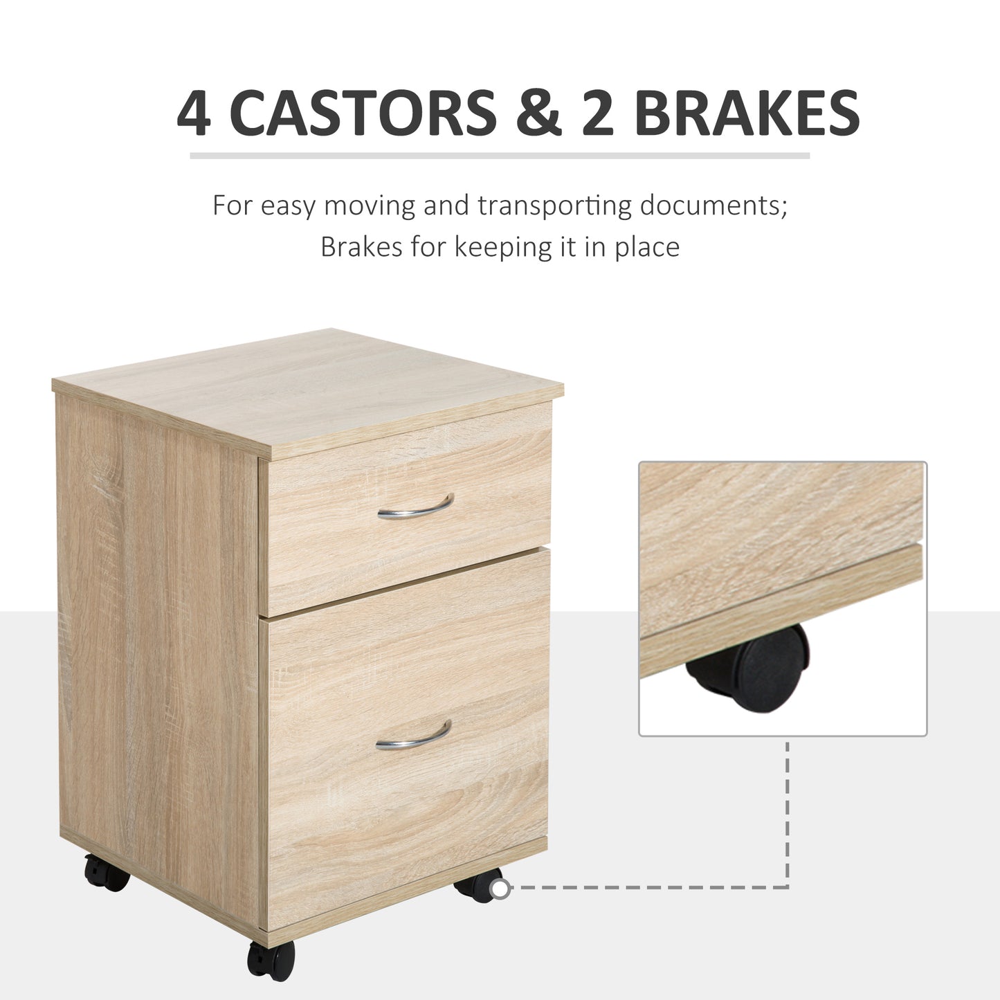 HOMCOM wo Drawer Filing Cabinet with Wheels- Oak