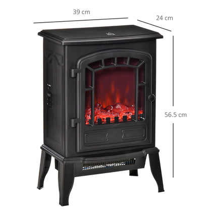 HOMCOM ree standing Electric Fireplace Stove, Fireplace Heater with Realistic Flame Effect, Overheat Safety Protection, 1000W/2000W, Black