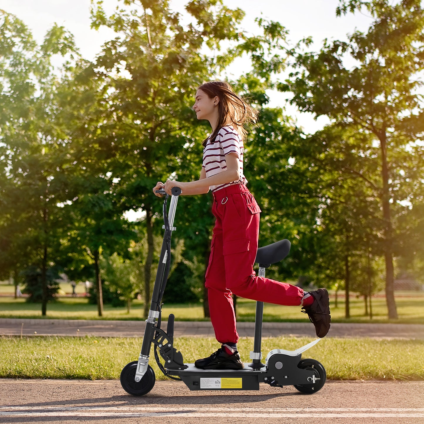 HOMCOM 20W Foldable Powered Scooters with 24V Rechargeable Battery, Adjustable Ride on Toy (Black)