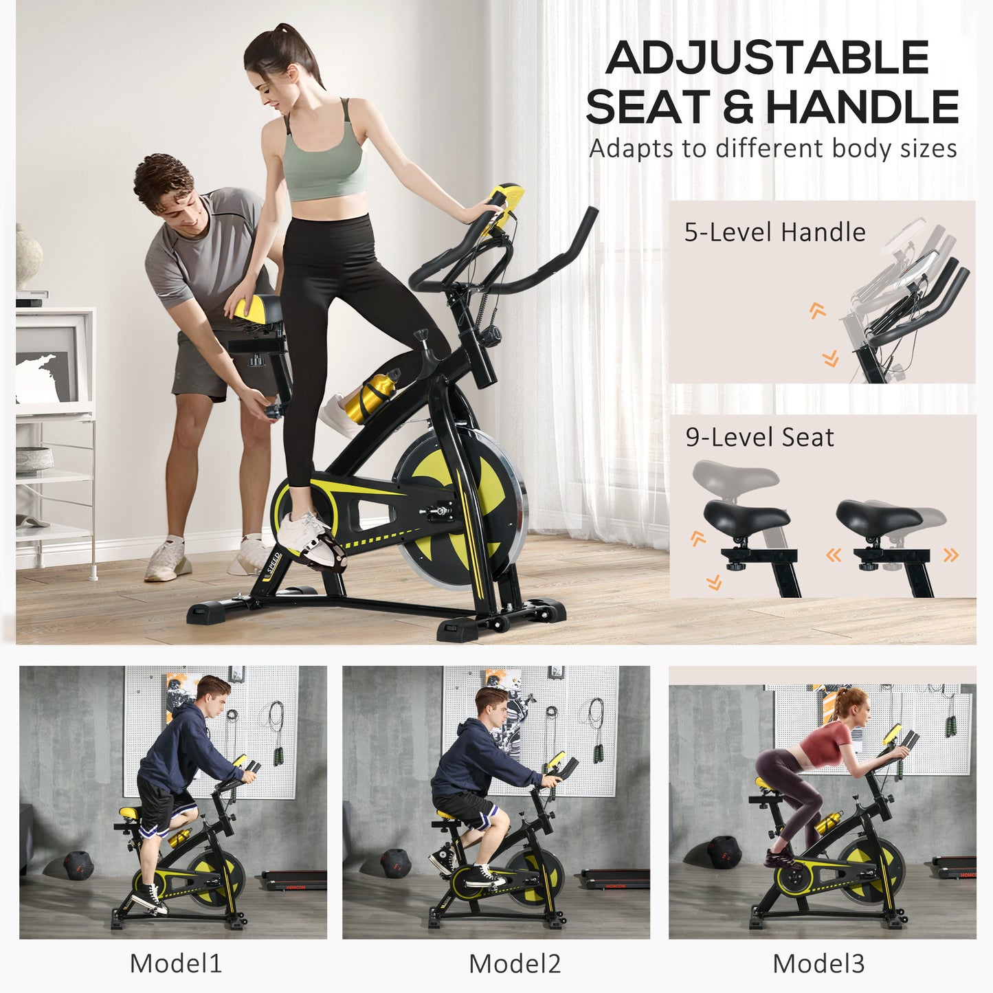 SPORTNOW Exercise Bike, Indoor Stationary Bike, Cycling Machine with Adjustable Seat and Resistance for Home Gym Workout, Yellow