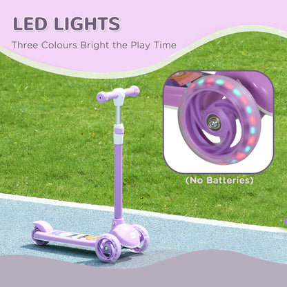 AIYAPLAY Kids 3 Wheel Scooter for 2-6 Years Old w/ Adjustable Height, LED Light, TPE Handlebar, Purple