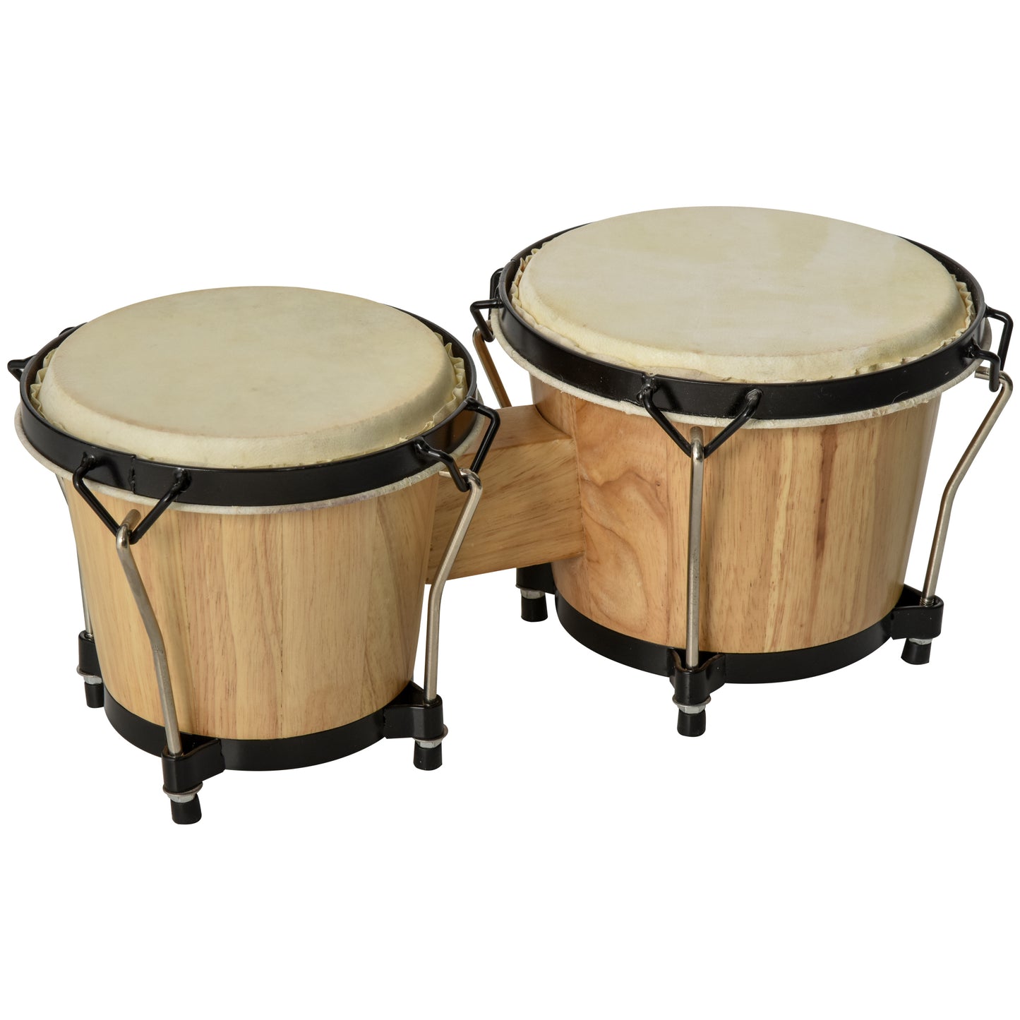 HOMCOM ooden Bongo Drum Set ?7.75" & ?7" w/ Drum Head, Percussion Instrument, Drums, Tuning Wrench For Adults Beginners