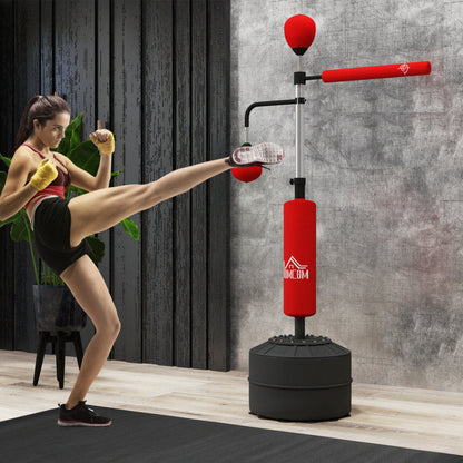 HOMCOM -in-1 Boxing Punching Bag, Freestanding with 2 Speed Bals, 360° Reflex Bar, 160-230cm Adjustable Height, Red