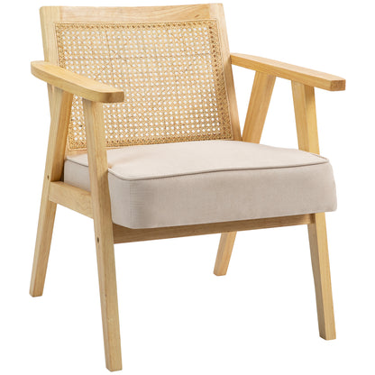 HOMCOM ooden Rattan Weave Panel Accent Chair - Natural Finish