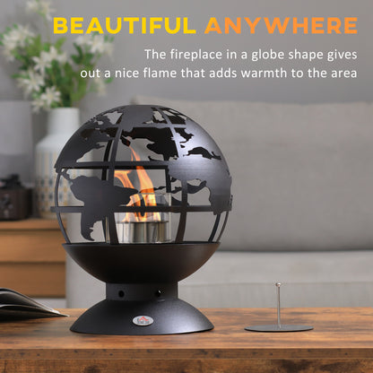 HOMCOM lobe Shape Tabletop Fireplace, Portable Metal Bioethanol Fireplace with Lid and 0.4L Tank, 1.5 Hour Burning Time for Liquid Alcohol, Black