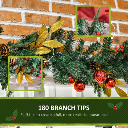 HOMCOM .7M Artificial Christmas Garland w/ Pine Cones Decorations Seasonal Style Beauty Home Fireplace Doors