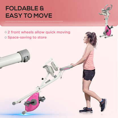 HOMCOM olding Exercise Bike, with Adjustable Magnetic Resistance, Seat Height - White and Pink