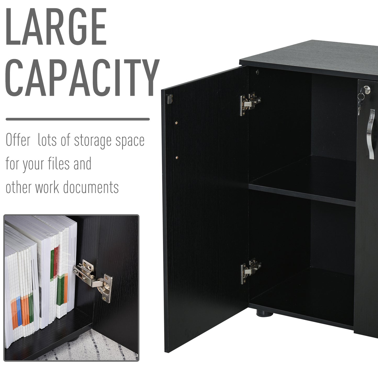 Vinsetto Lockable Office Storage Cabinet 2-Tier Filing Cabinet w/ Feet 2 Keys Melamine Coating Aluminium Handles Home Office Printer Stand Black