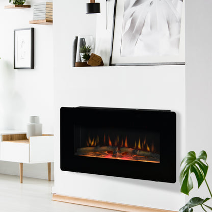 HOMCOM lectric Wall-Mounted Fireplace Heater with Adjustable Flame Effect, Remote Control, Timer, 1800/2000W, Black