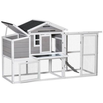 PawHut Large Chicken Coop with Run Hen House Wooden Poultry Cage w/ Nesting Box Removable Tray Outdoor 193 x 78 x 115cm