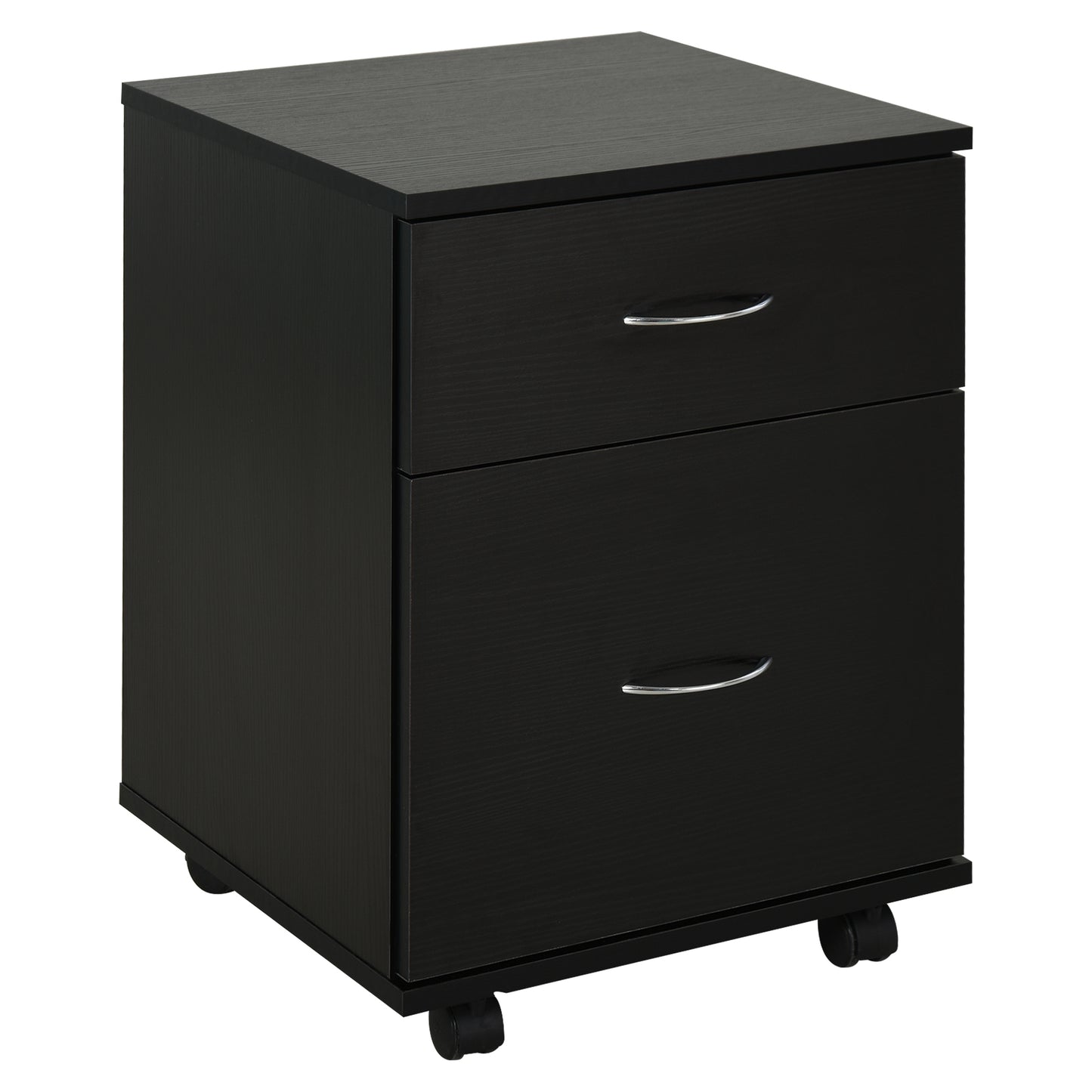 HOMCOM wo Drawer Filing Cabinet with Wheels- Black Wood Grain