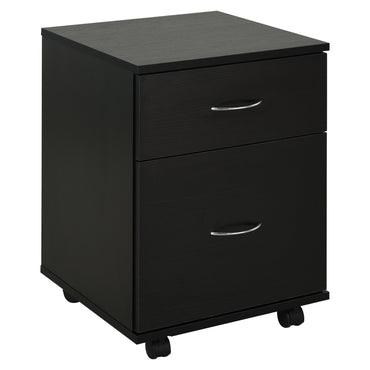 HOMCOM wo Drawer Filing Cabinet with Wheels- Black Wood Grain