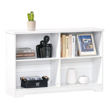 HOMCOM ooden Cube Bookcase, 2 Tier Open Storage Shelving Unit with 4 Compartments, Freestanding Display Bookshelf for Home Office Living Room Furniture, 118 x 29 x 76cm, White